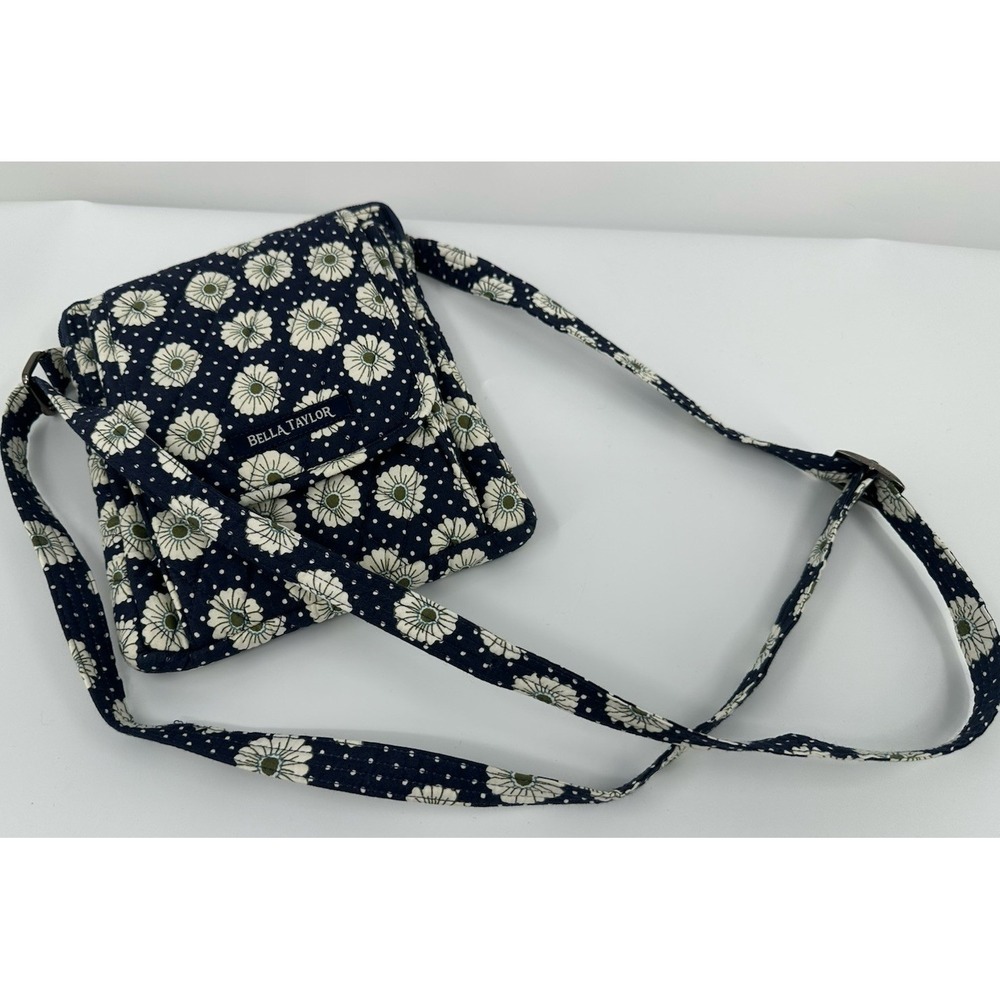 Bella Taylor Mini Crossbody Bag Purse Blue Daisy Cotton ID Card Adjustable Strap - Picture 12 of 16